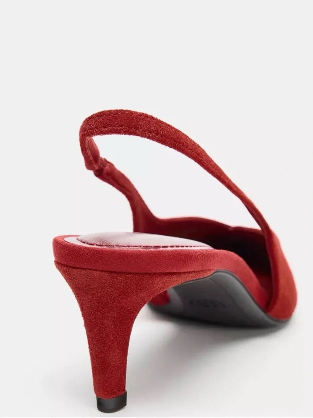Zara Red Suede Slingback Pointed Kitten Heel